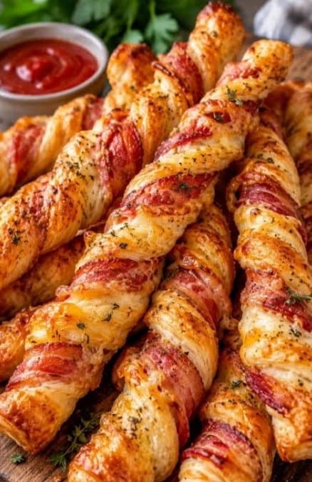Слоеные палочки с беконом и сыром