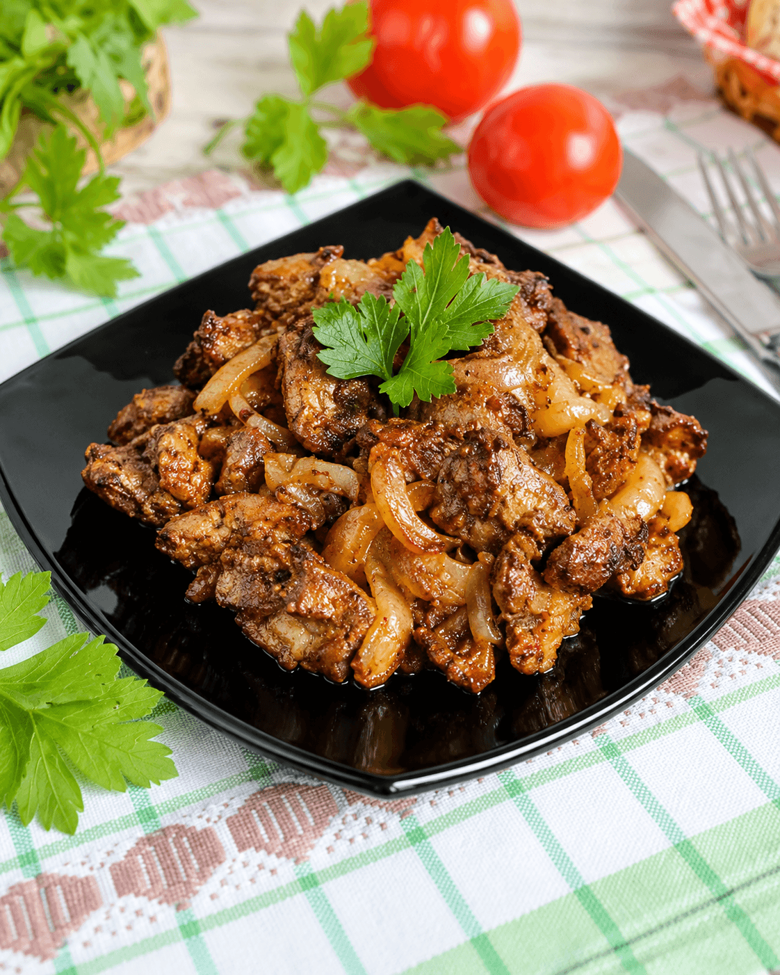 Куриная печень жареная с луком